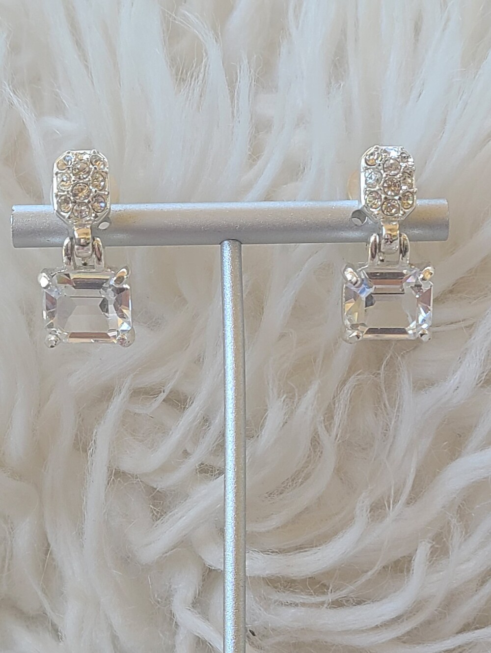 Swarovski Silver-Tone Clear Crystal Clip-on Drop Earrings-Good Vintage Condition